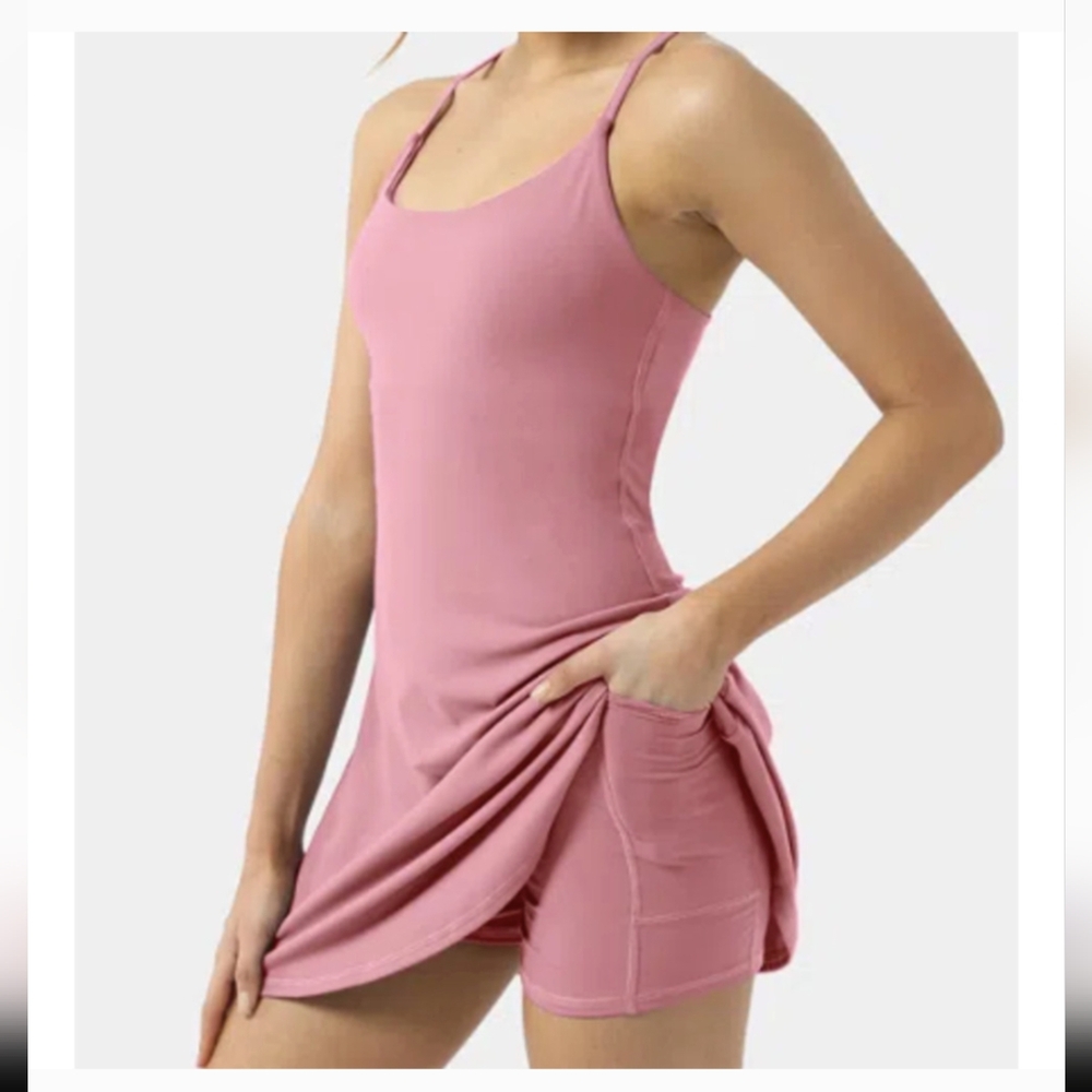 Halara Women's Everyday Cloudful Backless 2-in-1 Workout Dress Pink SZ M
